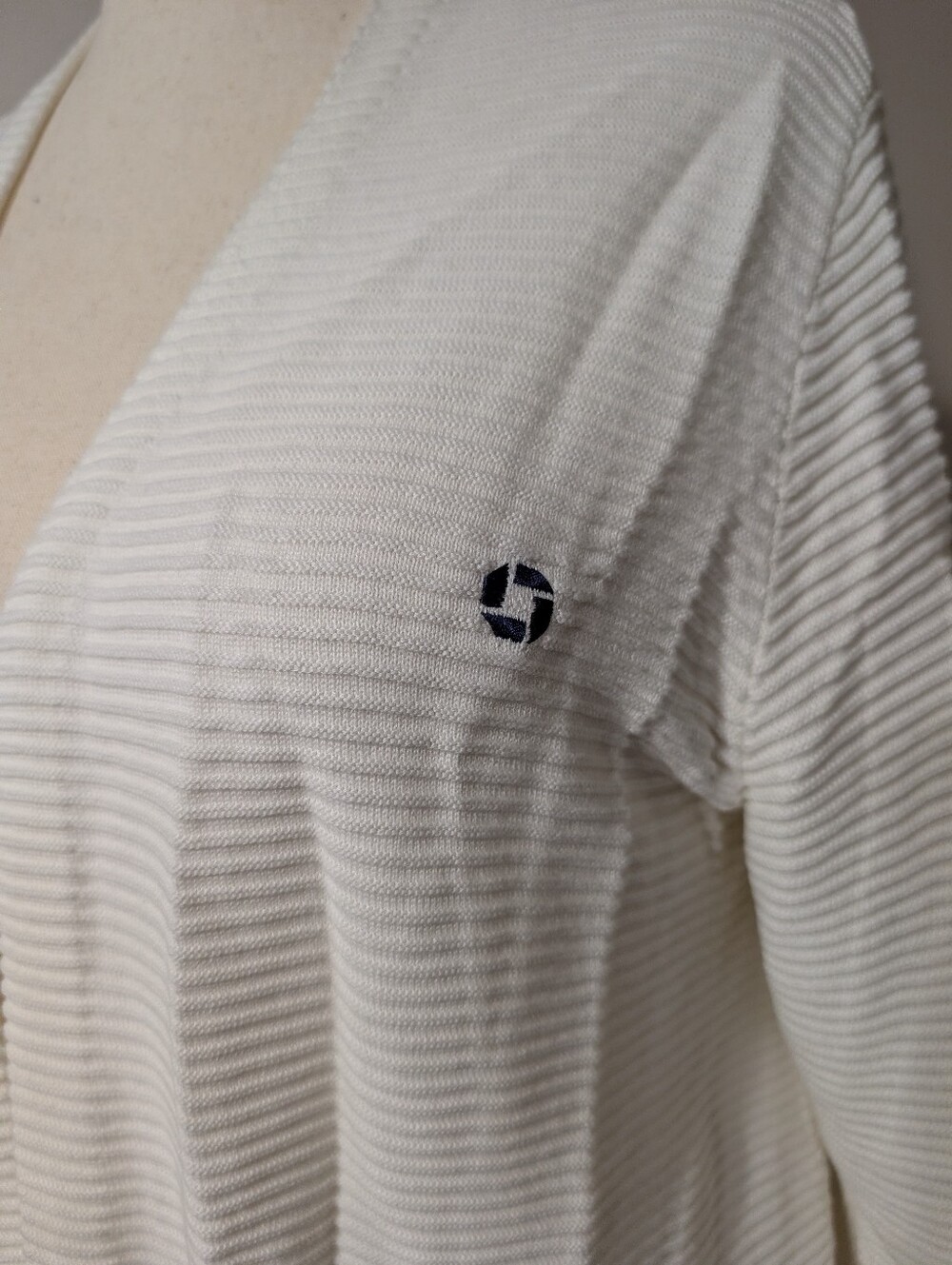 Lands End Chase Bank Apparel Ivory Cardigan With Belt Size L Petite - Picture 3 of 5